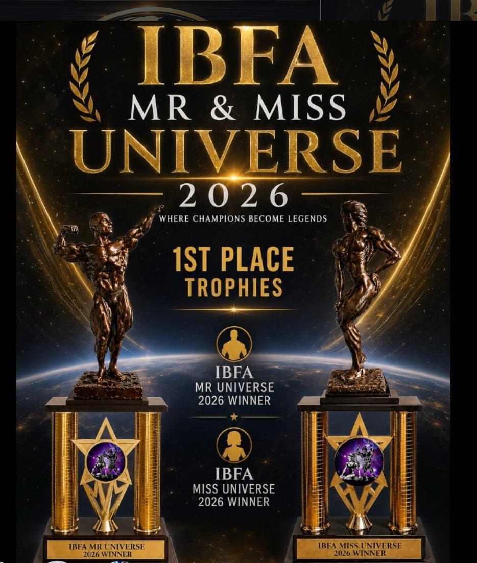 IBFA Mr & Miss Universe trophies