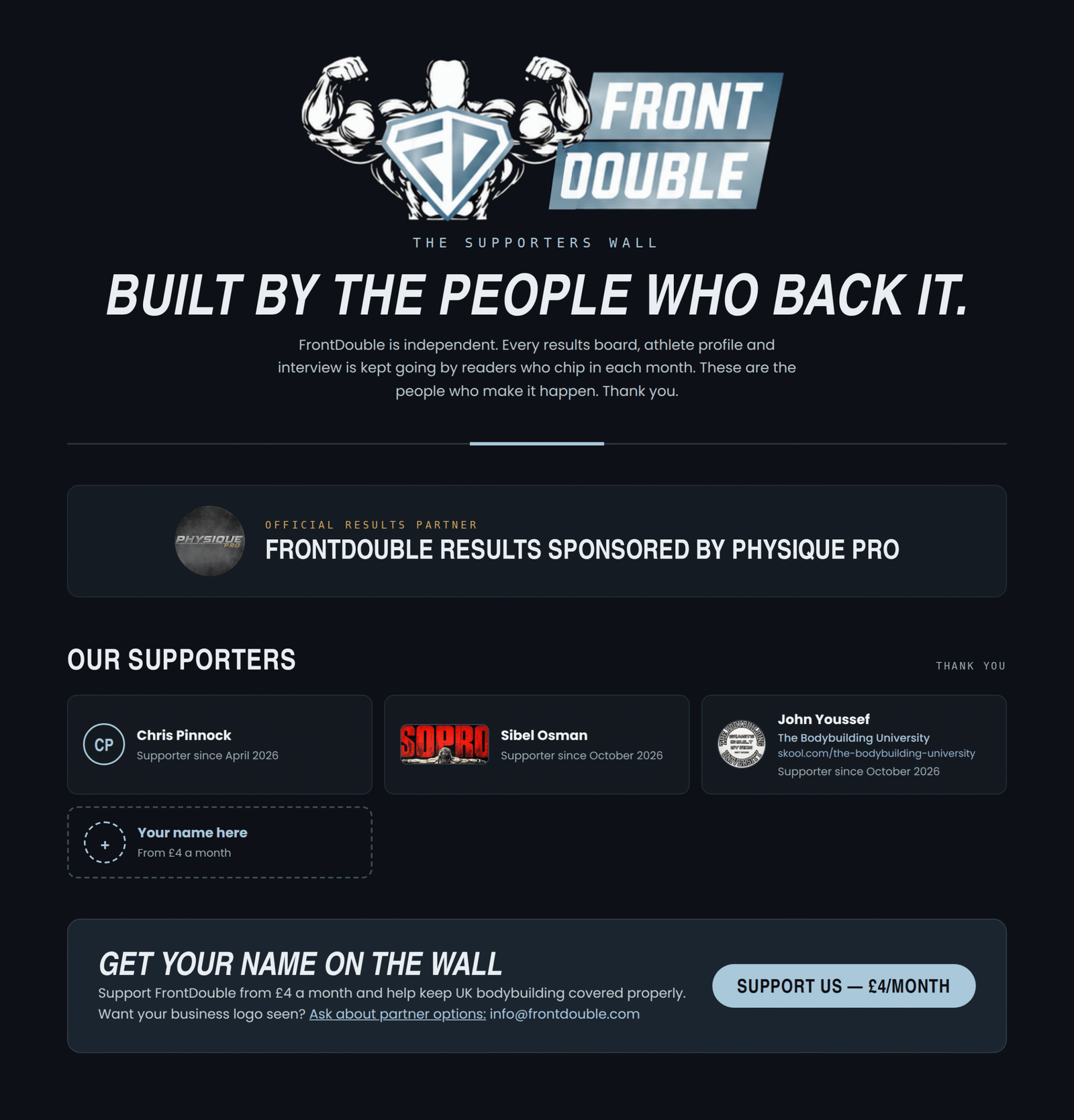 Support FrontDouble bodybuilding website